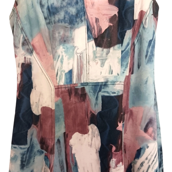 Mossimo Fit & Flare Dress Sz M Tye-Dye Mid Century Modern Denim colors Spandex - Picture 4 of 15